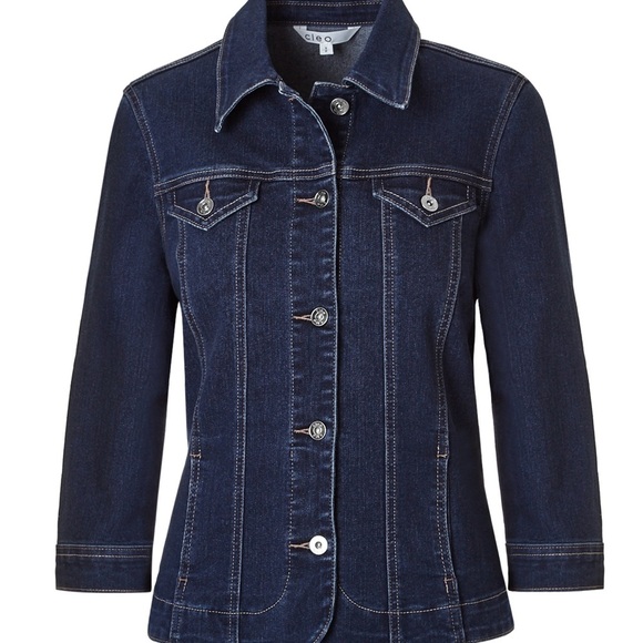 CLEO Denim Trucker Button Front Jean Jacket With 3/4 Sleeves Denim Blue Sz Small - Picture 1 of 10